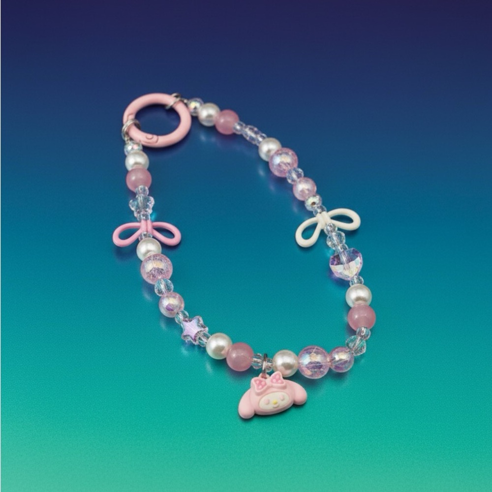 Handmade Pink and White Kids Charm Phone Chain